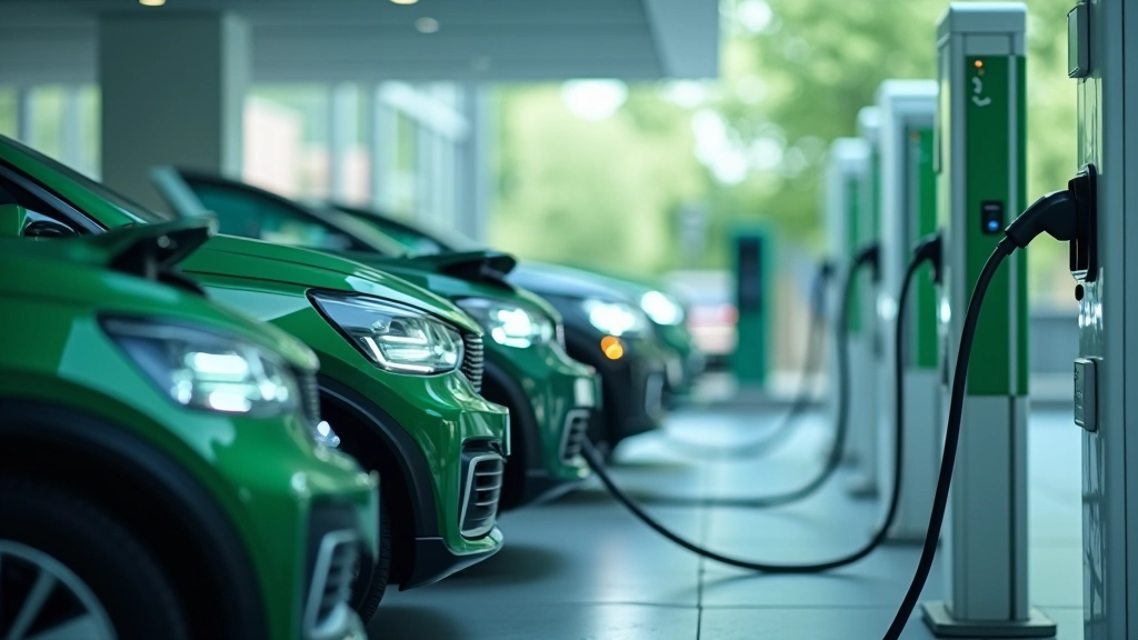 Elektrické automobily v nabíjecí stanici, moderní zelené technologie a čistá budoucnost