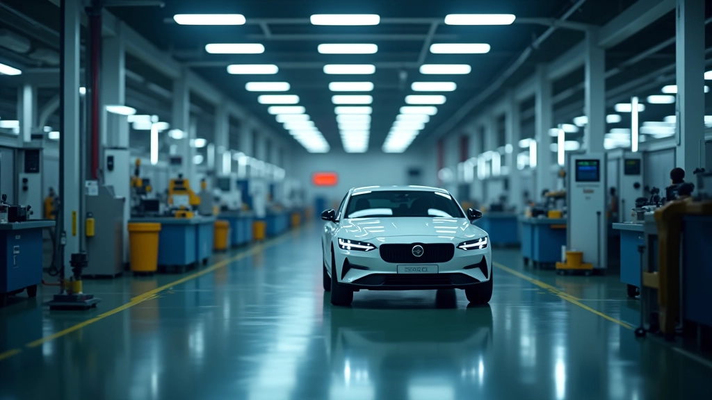 Moderní výrobní linka s robotickým zařízením pro montáž elektrických vozidel
