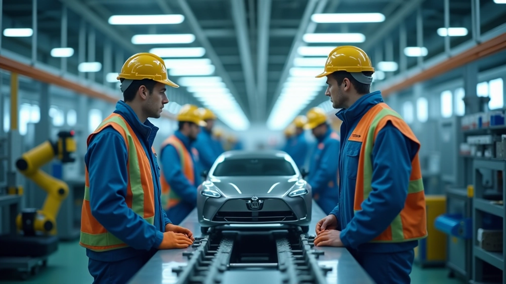 Moderní výrobní linka s automaty v automobilovém závodě