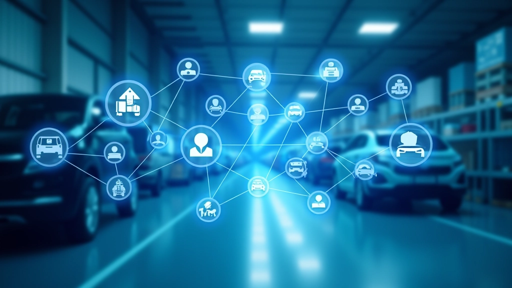 Schéma dodavatelského řetězce s čarami spojujícími jednotlivé komponenty a výrobce