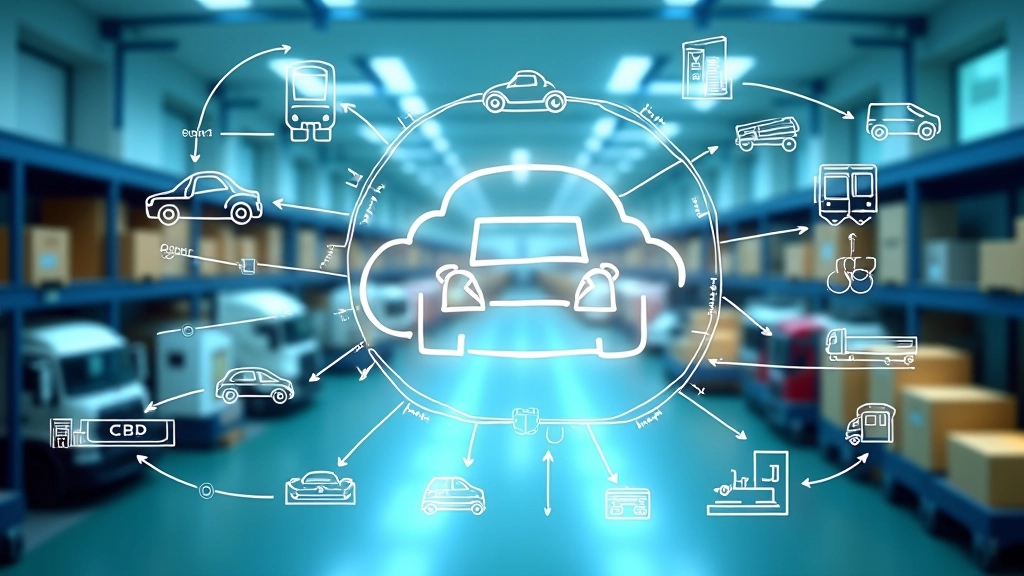 Diagram dodavatelského řetězce se součástkami a logistickými prvky